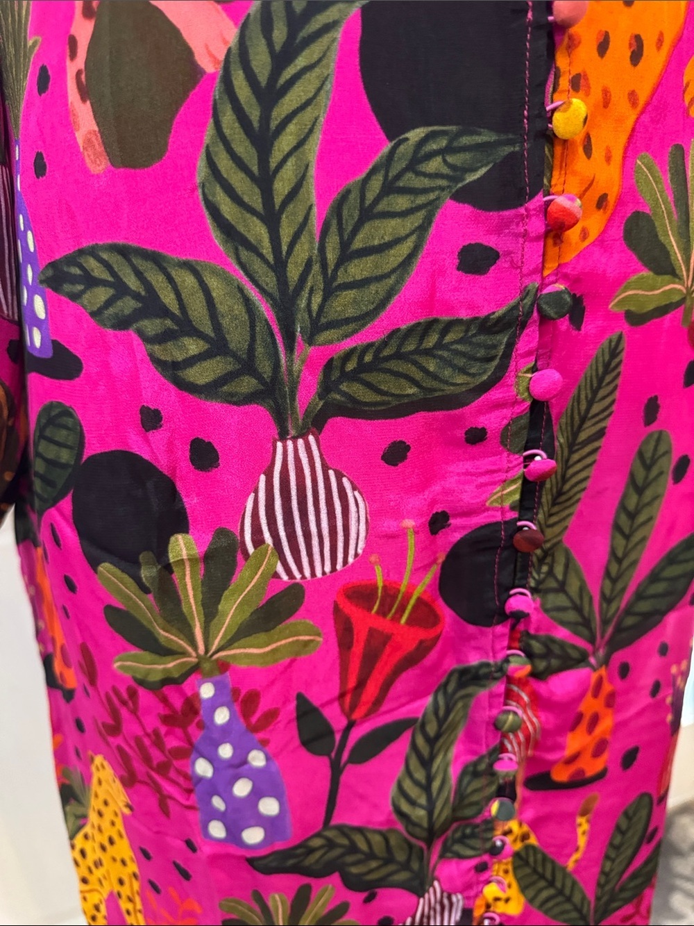 Farm Rio Jungle Print Maxi Dress Womens Pink Leopard Monkey Long Sleeve Sz S - Picture 7 of 16